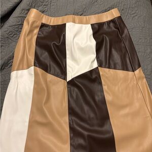 Cato Tan and Brown Patchwork Pencil Skirt